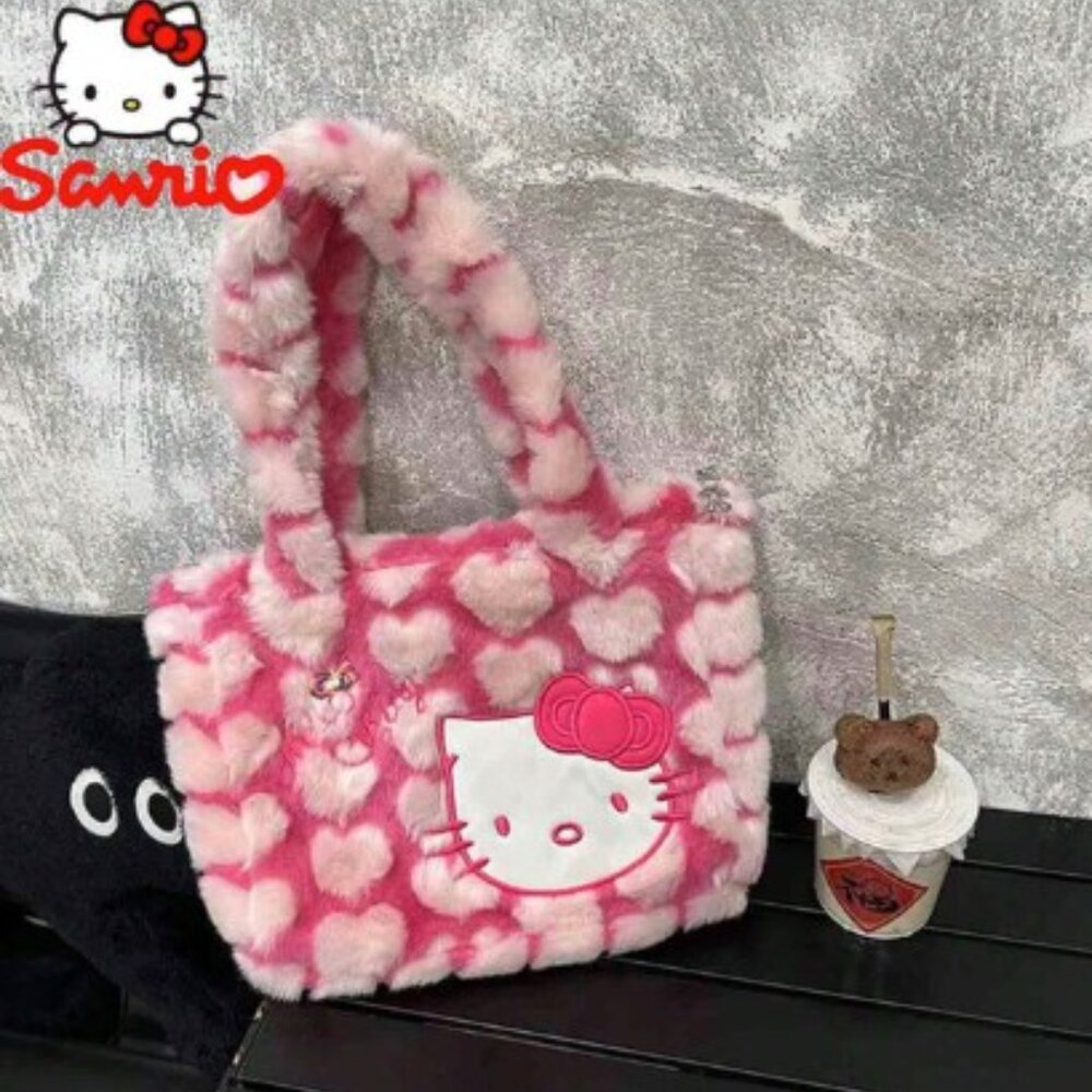 Genuine Hello Kitty Pink Heart Plush Shoulder Tote Bag~ Adorable~ Y2K (H27)